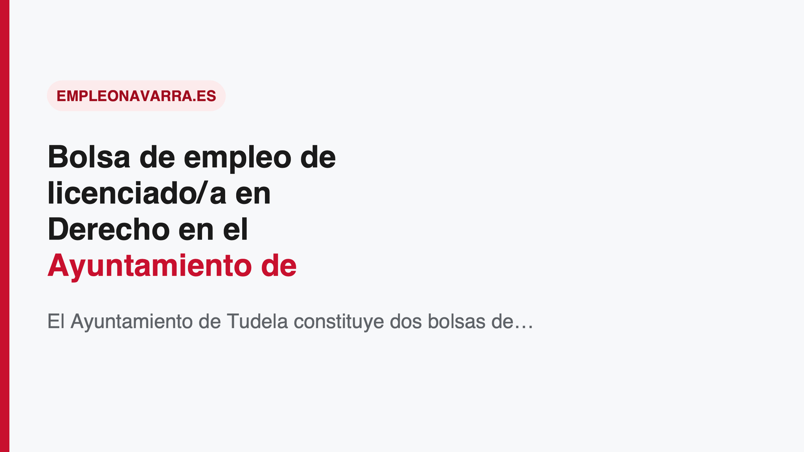 Bolsa de empleo de licenciado/a en Derecho en el Ayuntamiento de Tudela (Navarra)