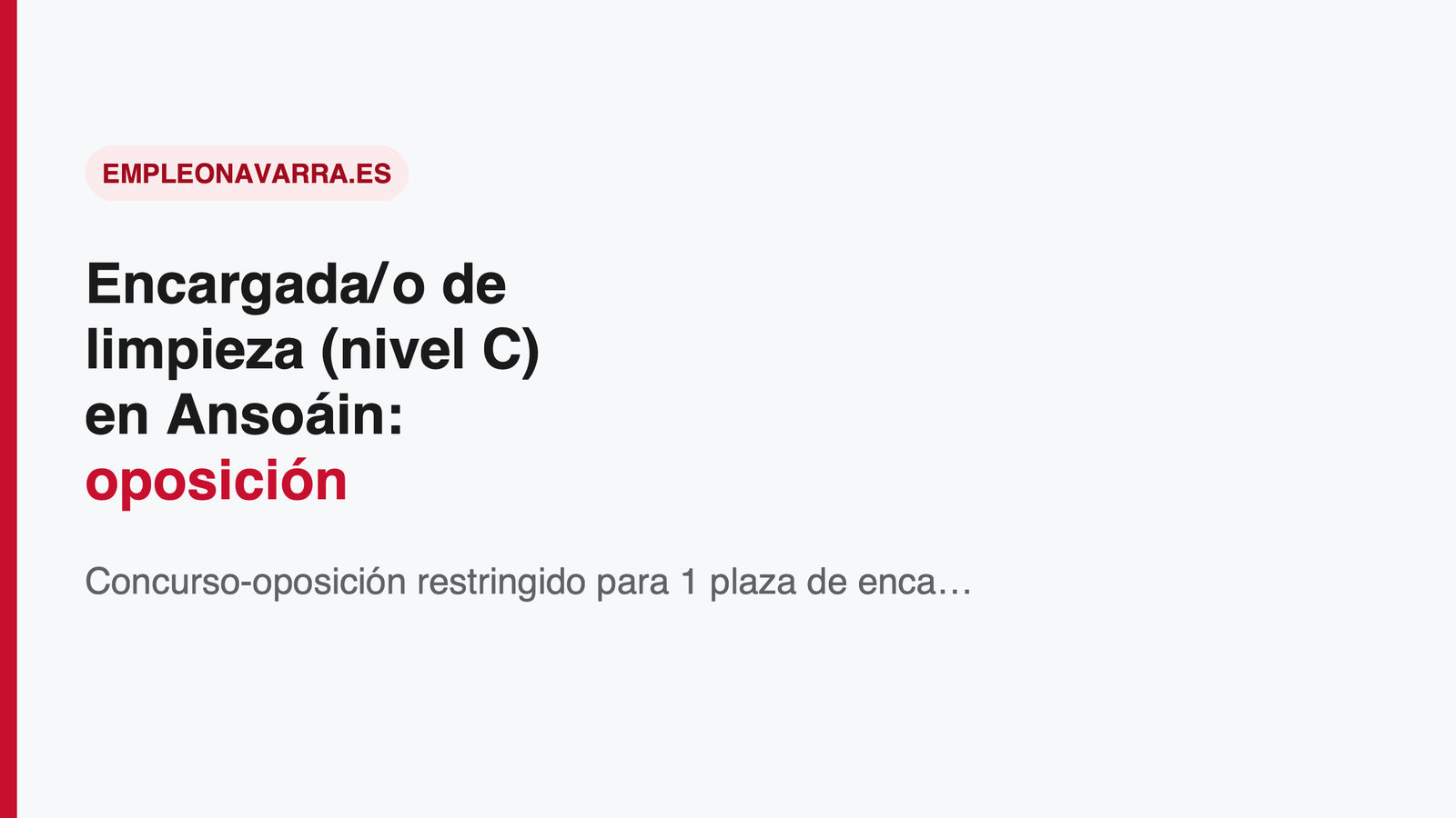 Encargada/o de limpieza (nivel C) en Ansoáin: oposición restringida por promoción interna