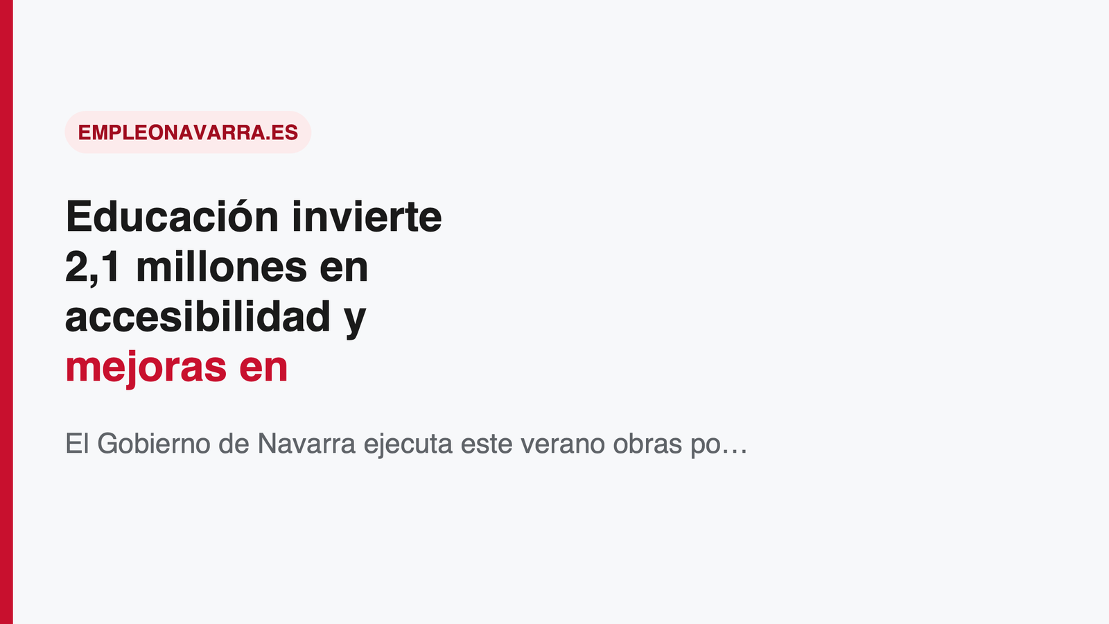 Educación invierte 2,1 millones en accesibilidad y mejoras en institutos y centros de FP de Navarra este verano